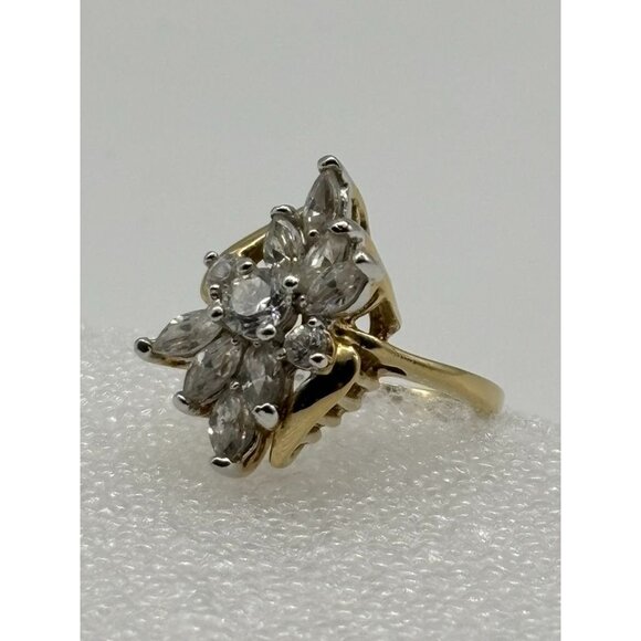 Vintage Ring Cubic Zirconia Cluster Marquis 14 KT. Gold Plated Yellow White Gold - Picture 9 of 15